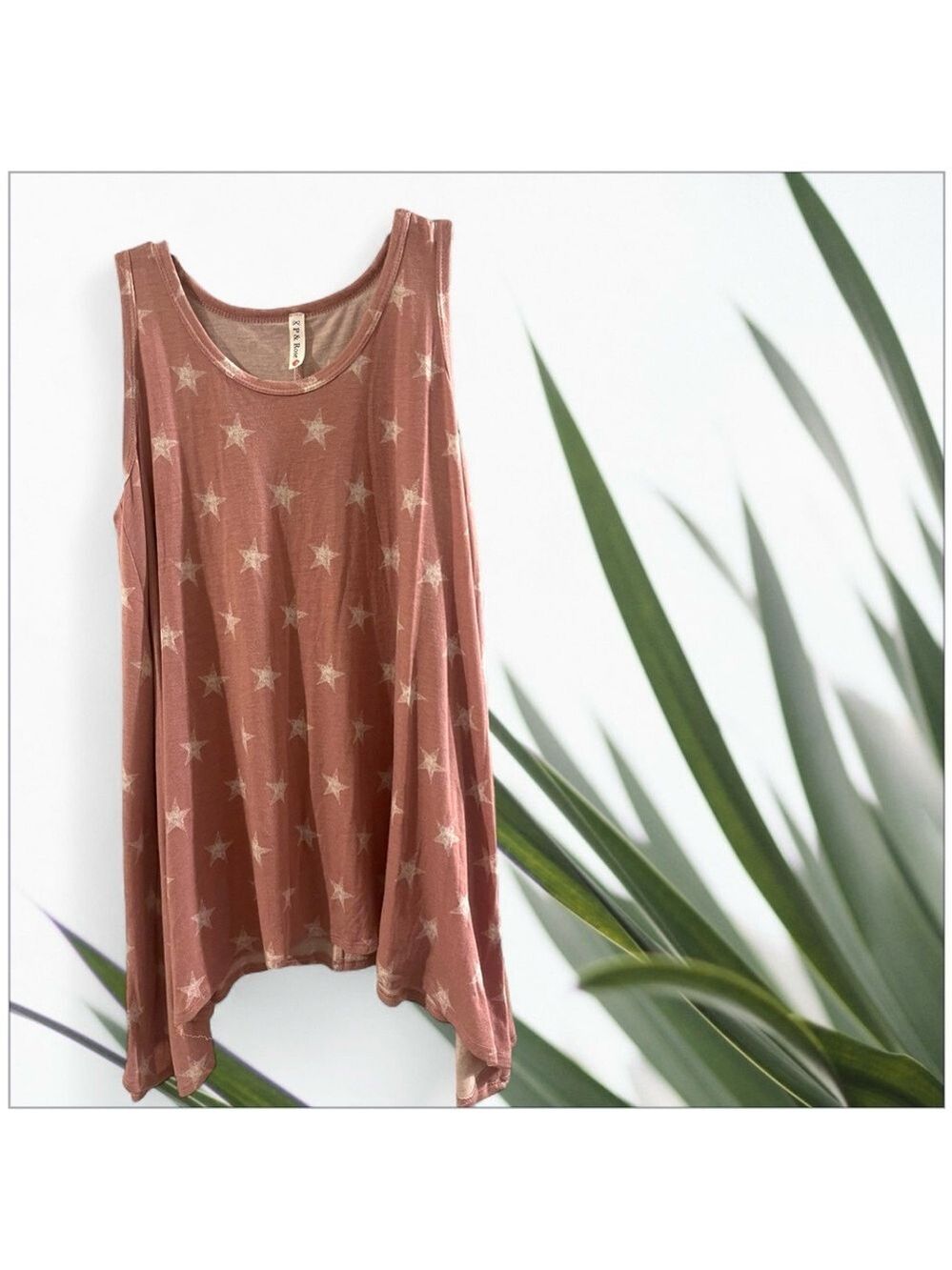 P & Rose Pink Rayon Blend Tank Top - Small with white stars